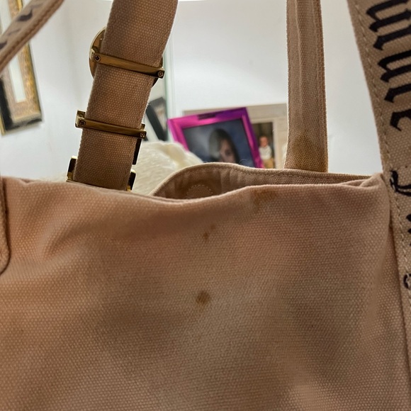 Y2K JUICY COUTURE same old chic gold pink canvas Medium Tote easy summer - Picture 5 of 7